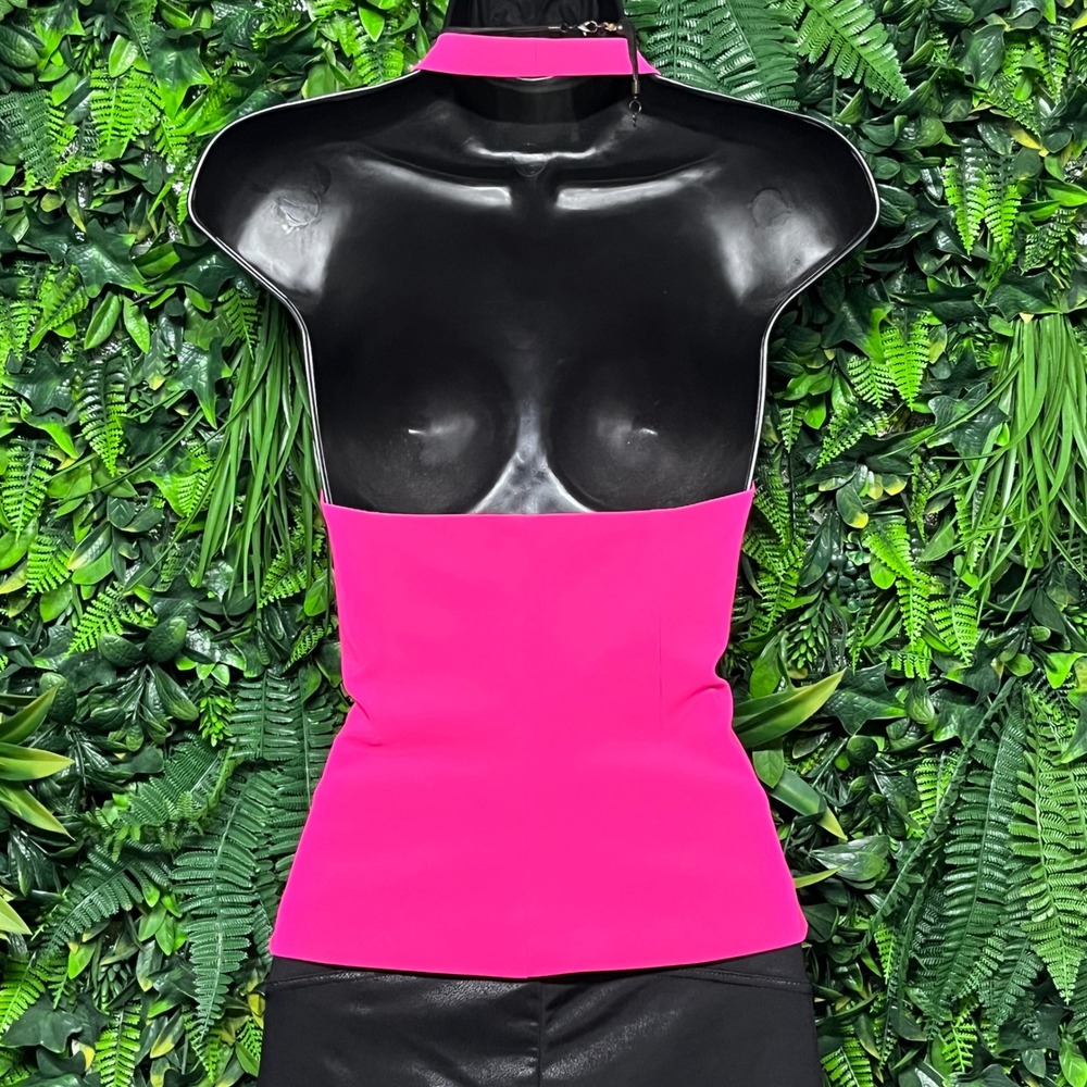 Zara Top XS Hot Pink Halter V Neck Buckle Front Blouse Party Festival 3550 - Picture 8 of 8
